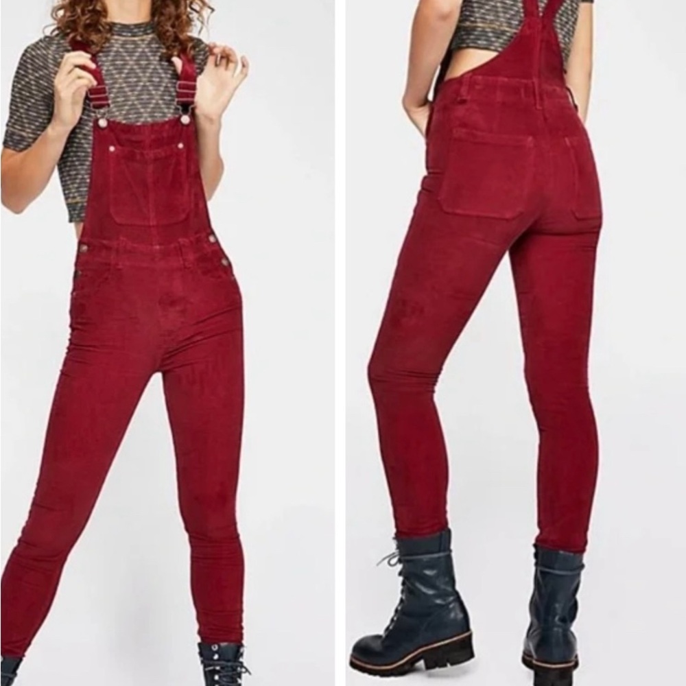 We The Free Free People Maroon Corduroy Overalls - Size XS